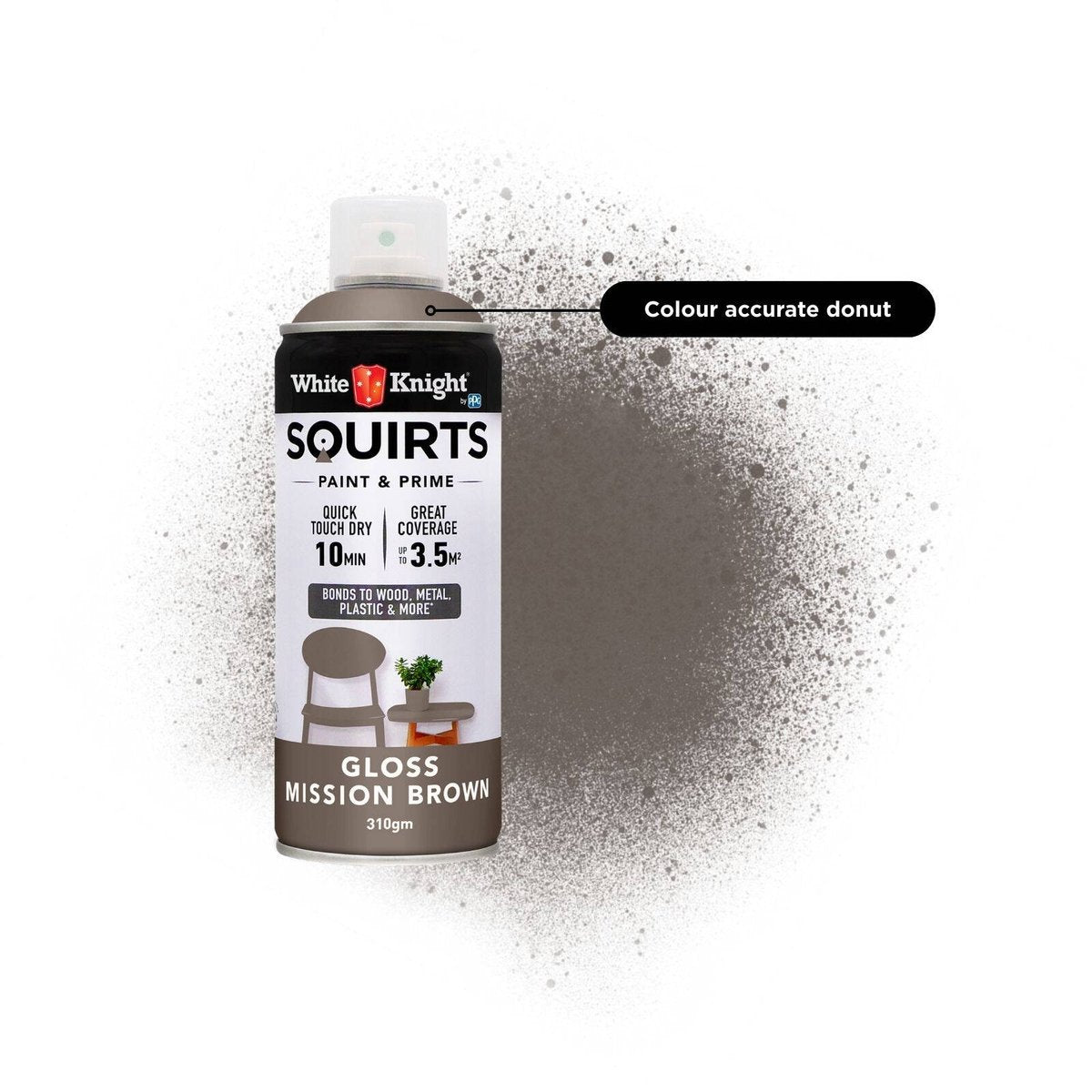 White Knight Squirts Spray Paint - 310g - Mission Brown - Gloss - Solvent Based - SuperSaverAU - view 3