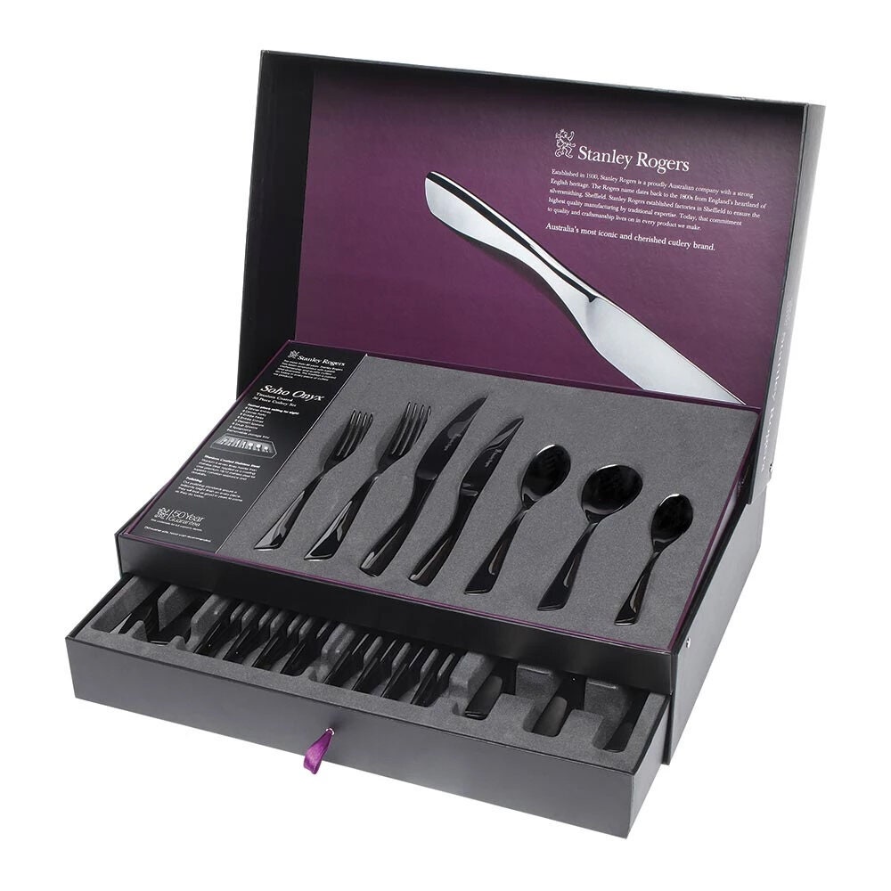 Stanley Rogers Soho Onyx 56 piece cutlery set - black onyx titanium, place setting for eight - 50423