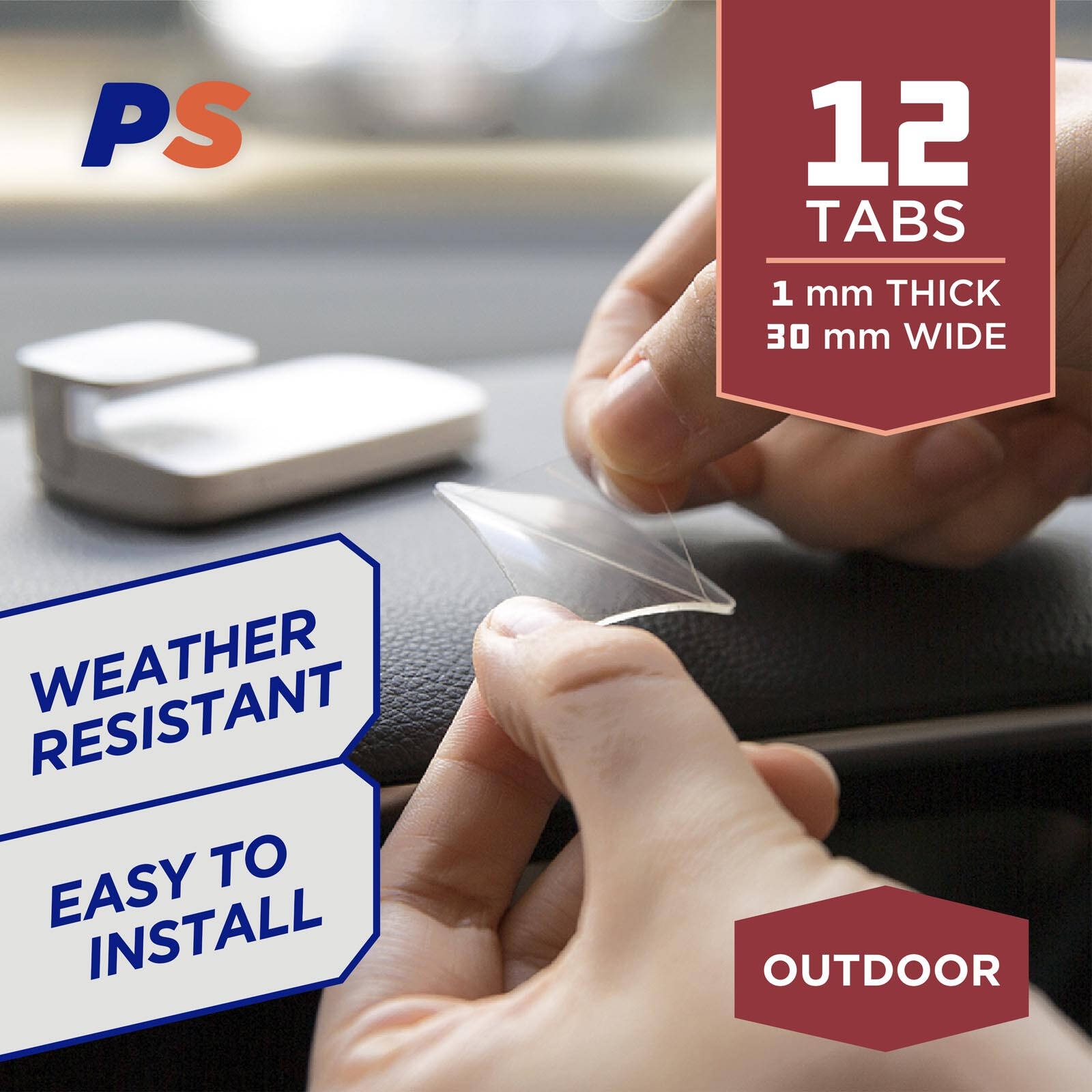 Permastik 30mm x 30mm Clear Outdoor Mounting Tabs - 12 Pack Acrylic Indoor & Outdoor