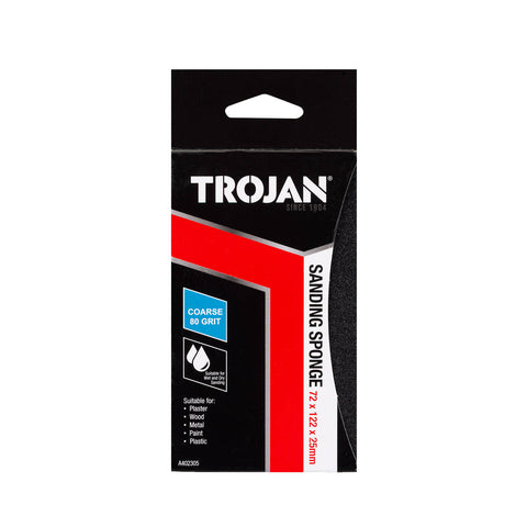Trojan Jumbo Sanding Sponge 80 Grit, 76 x 127 x 25mm Foam Wet & Dry