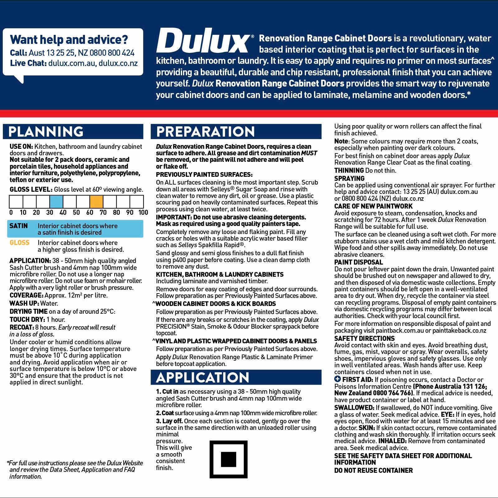 Dulux Renovation Range Cabinet Doors 1L White Satin Tintable