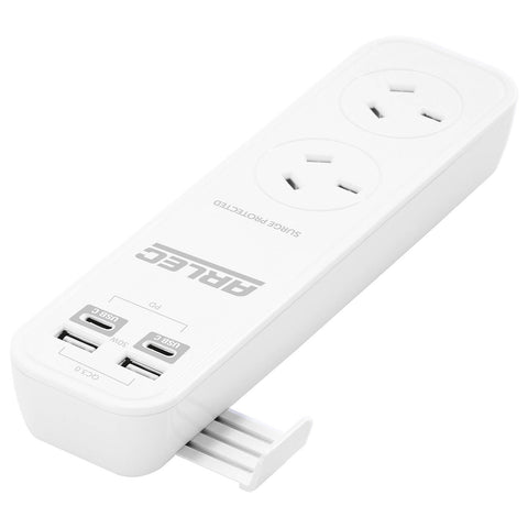 Arlec 2 Outlet Portable Powerboard with PD30W Rapid Charging 2x USB-A & 2x USB-C White PBHB2AC-30W