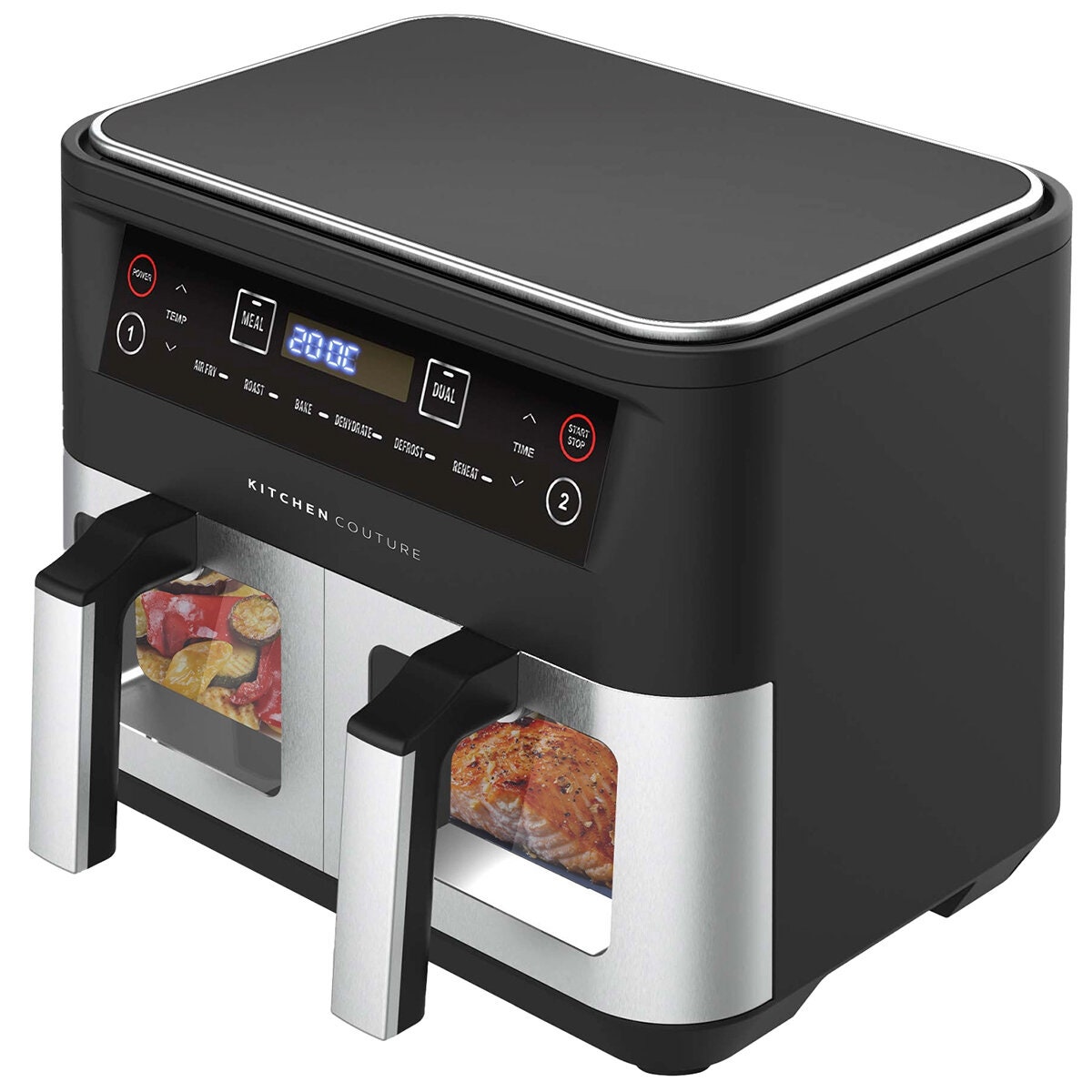 Kitchen Couture Dual View Twin Basket Air Fryer 10L - Black and Silver - Viewing Windows - 10004409