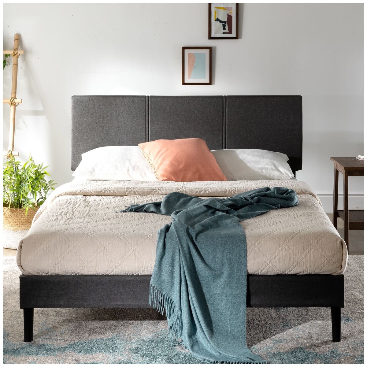 Zinus Single Cambril bed frame - dark grey fabric upholstery, steel frame, 150kg capacity - AU-FPPBC1-38S