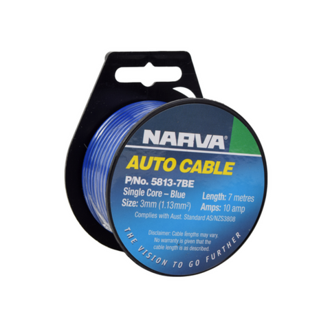 Narva 10A 3mm Blue Single Core Copper Cable 7m Indoor Outdoor
