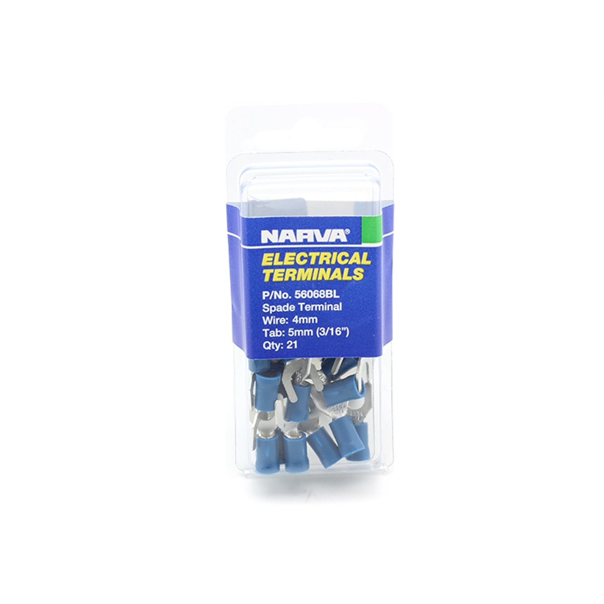 Narva Blue Flared Vinyl Insulated Spade Terminal 4mm / 5mm (3/16") - 21 Pack
