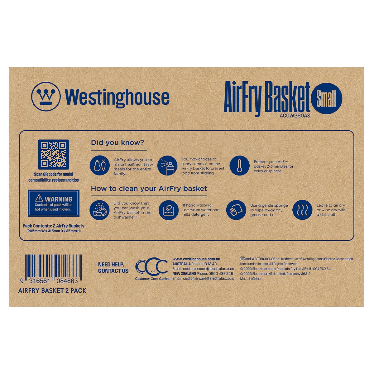 Westinghouse AirFry Basket Two Pack - Stainless Steel - For Selected 60cm AirFry Ovens - ACCW260AS