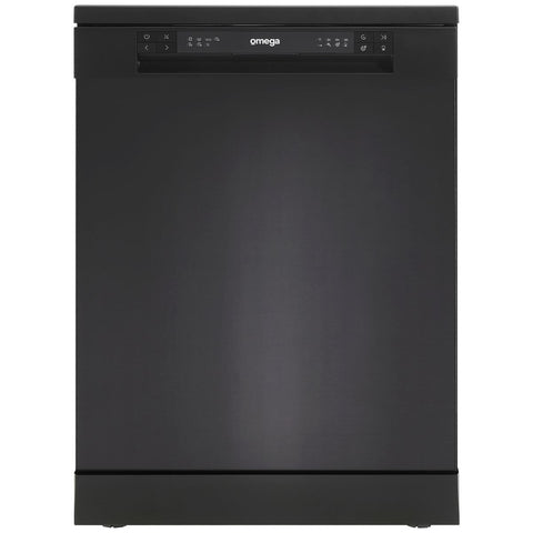 Omega 60cm 14 Place Freestanding Dishwasher - Black Stainless Steel - Delay Start - Half Load - ODWF6014BX