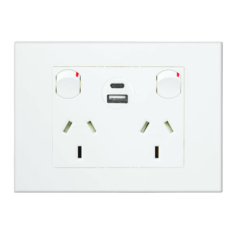 HPM VIVO White Double Powerpoint with Type A+C 15W USB Charger, 10A 240V