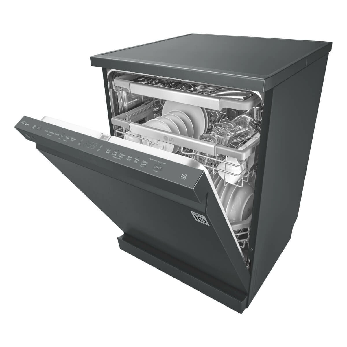 LG 60cm QuadWash Freestanding Dishwasher - 15 Place Settings - Matte Black - Auto Door Opening - XD3A15MB
