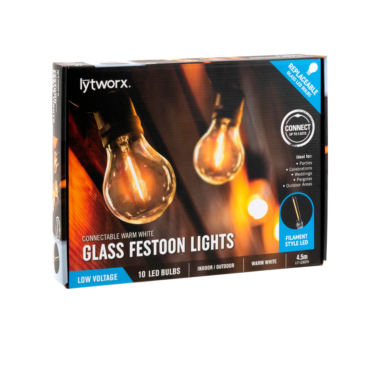 Lytworx 56414 10 Warm White LED Connectable Party Lights - 4.5m - Indoor/Outdoor
