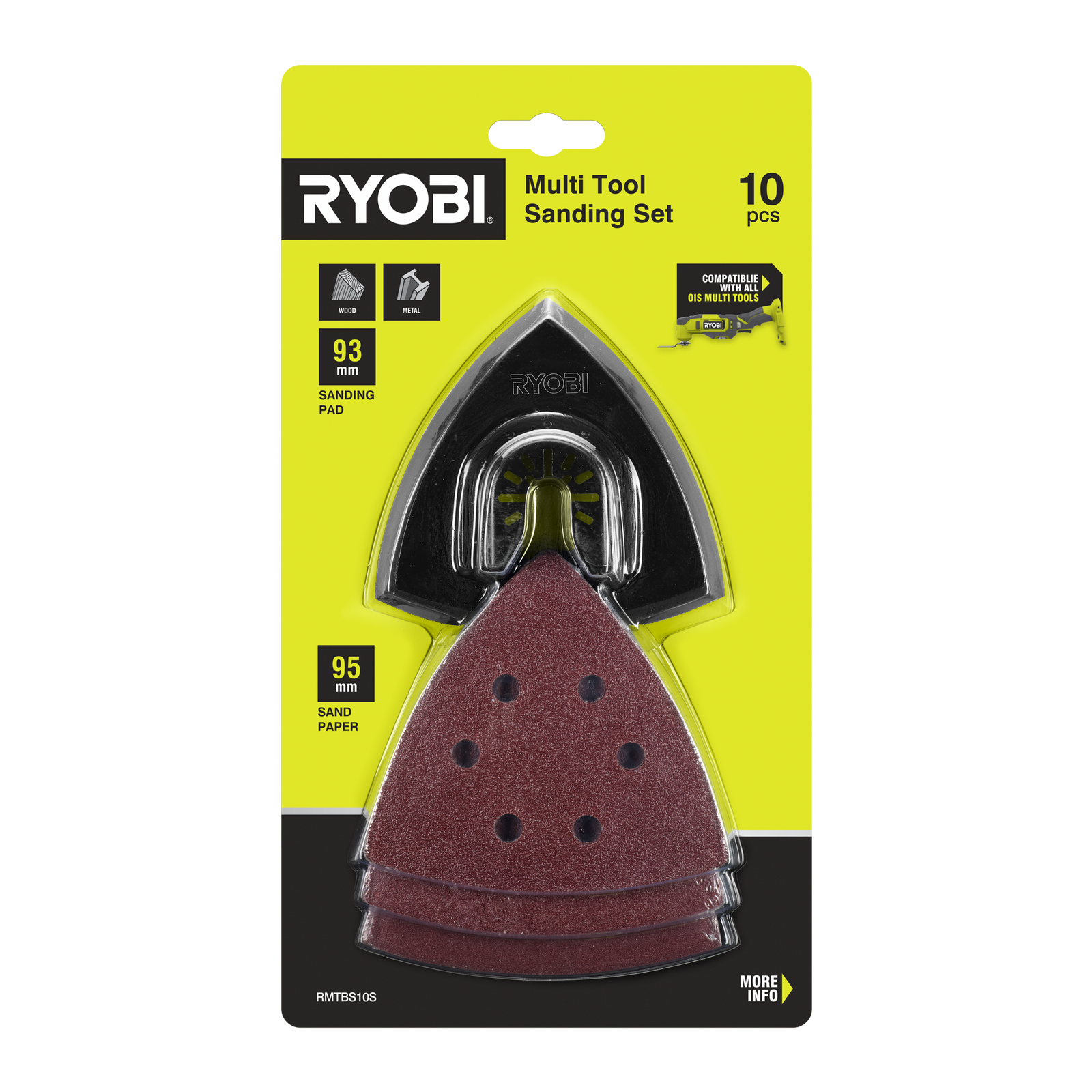 Ryobi 10 Piece Multi Tool Sanding Set 93mm Pad 80/120/240 Grit RMTBS10S