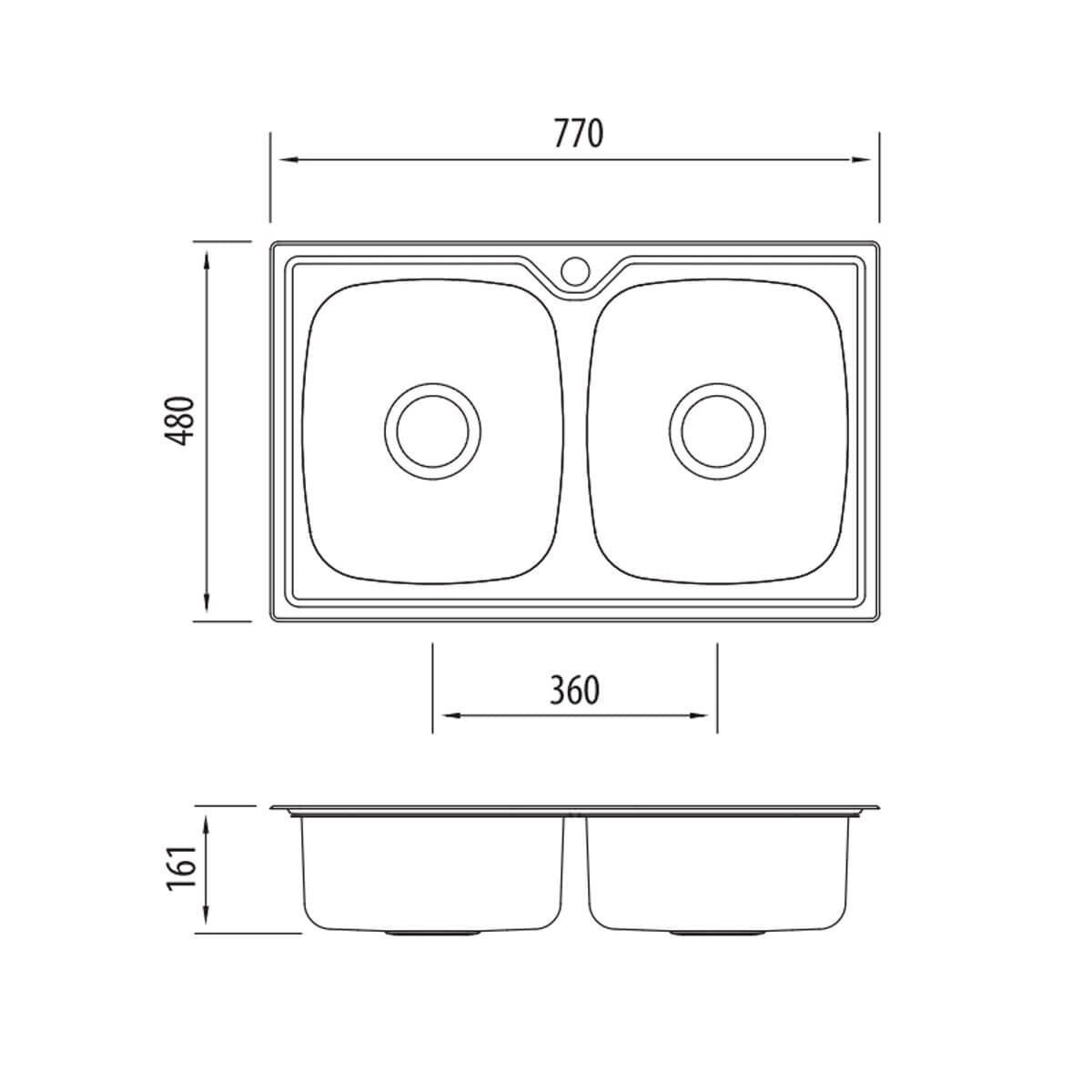 Oliveri Endeavour Double Bowl Topmount Sink - Polished Stainless Steel, No Drainer - EE64-1TH