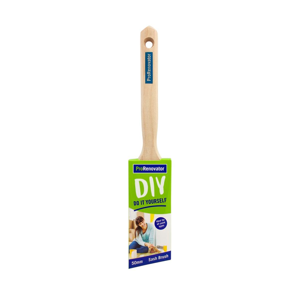Pro Renovator Angled Trim Paint Brush 50mm Synthetic Filament Raw Timber Handle