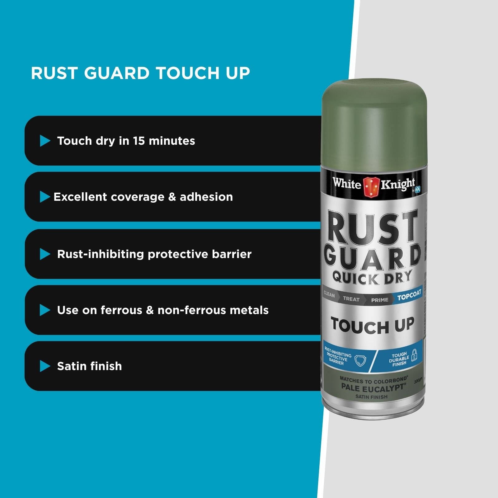 White Knight Rust Guard Touch Up Spray Paint 300g Pale Eucalypt Satin