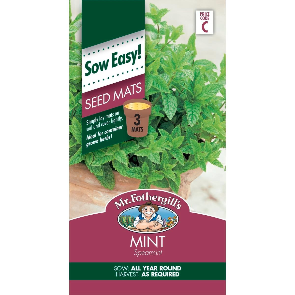 Mr Fothergill's Spearmint Seed Mats, Easy-Grow Aromatic Herb, Sun or Part Shade
