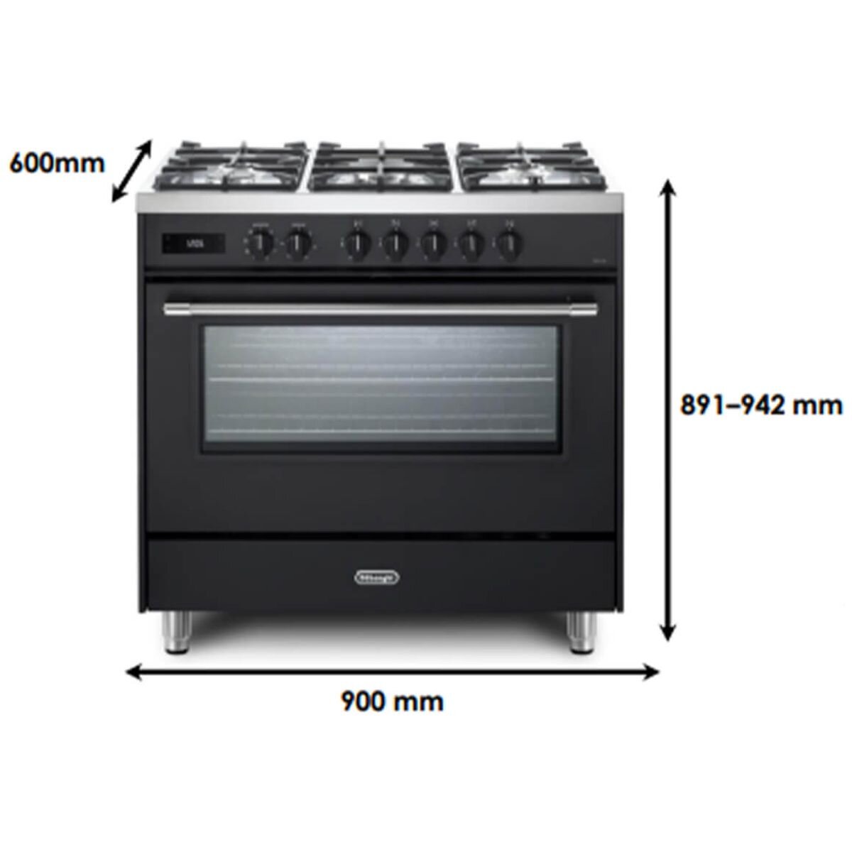 DeLonghi 90cm dual fuel freestanding oven - Anthracite, 140L, twin fan, wok burner - DEF1407A