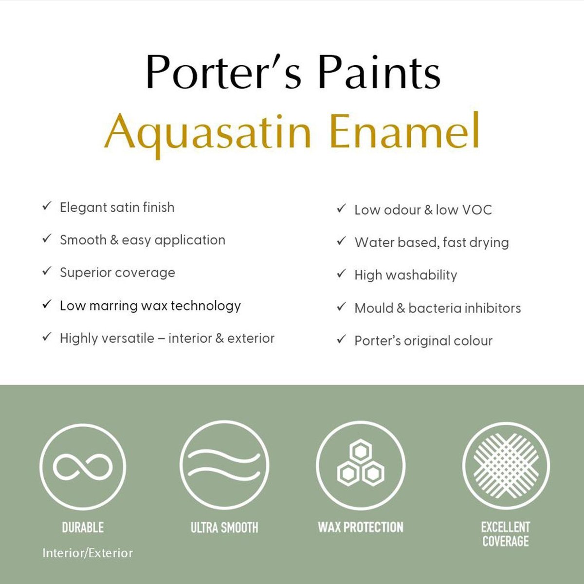 Porter's 1L River Stone Aquasatin Enamel Washable Paint for Doors & Trim