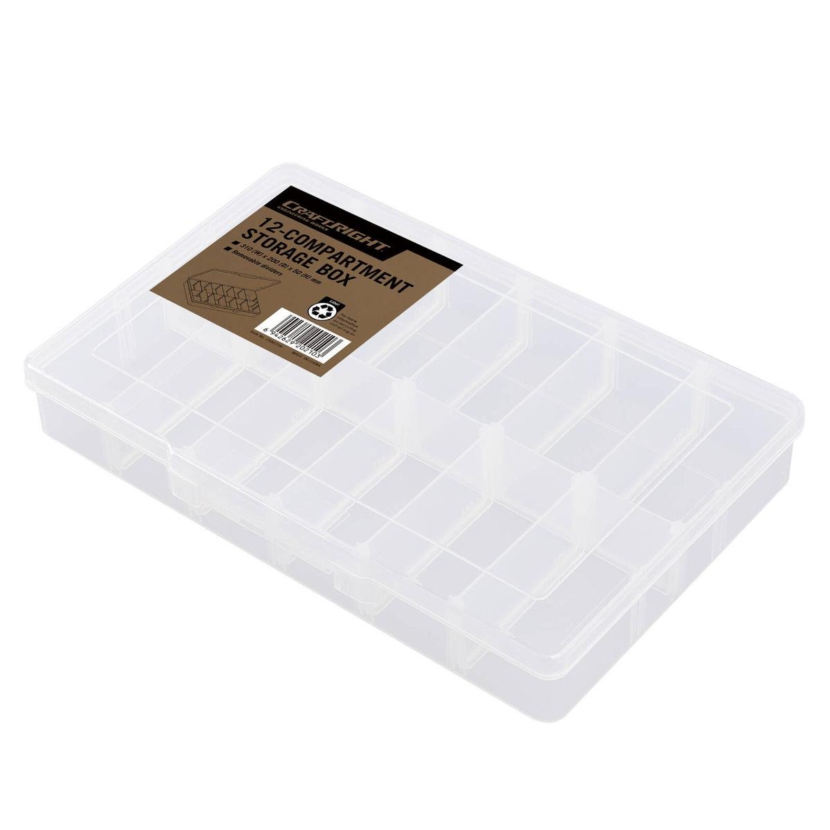 Craftright 12 Compartment Clear Polypropylene Organiser Storage Box