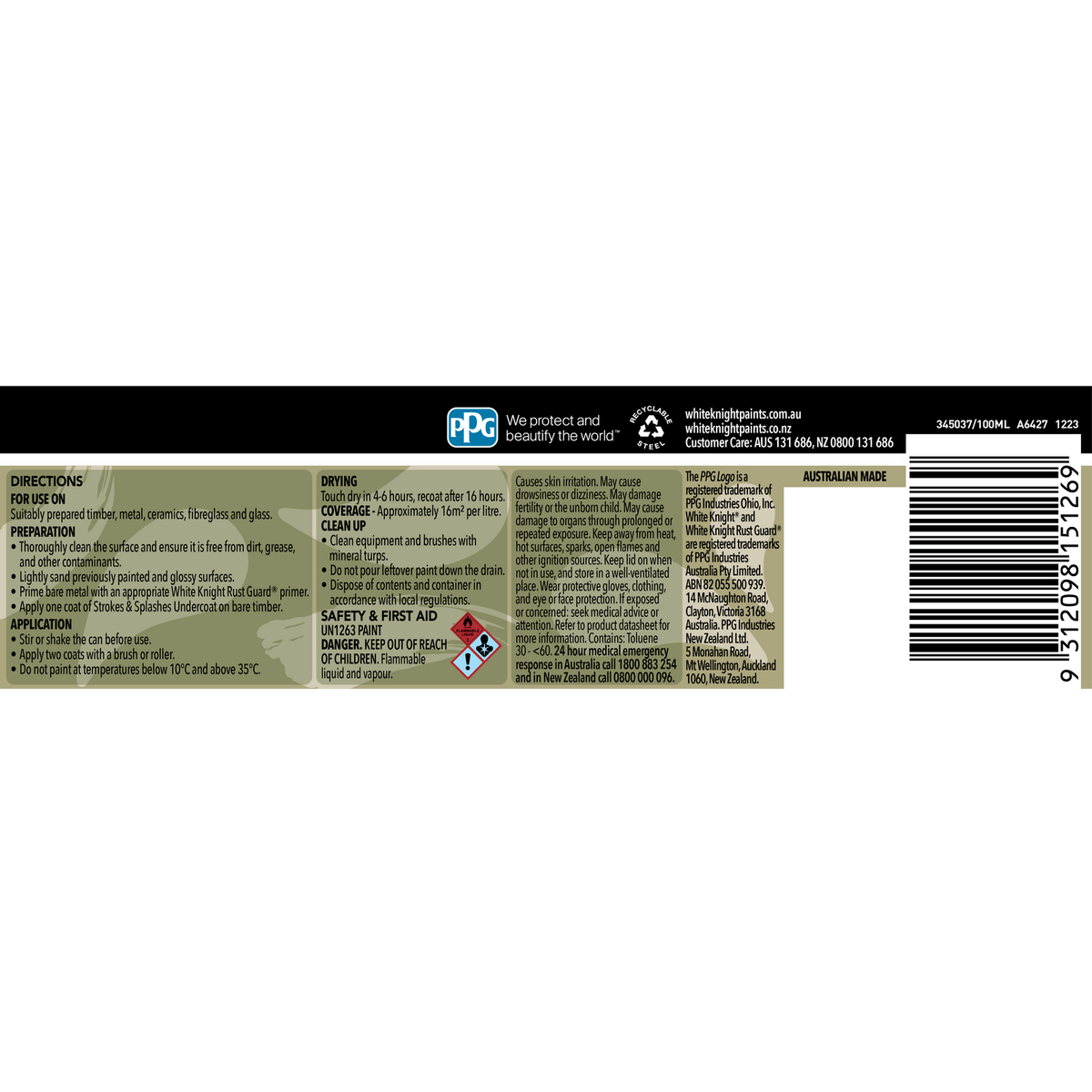 White Knight 100ml Gold Strokes & Splashes Oil-Based Decorative Paint