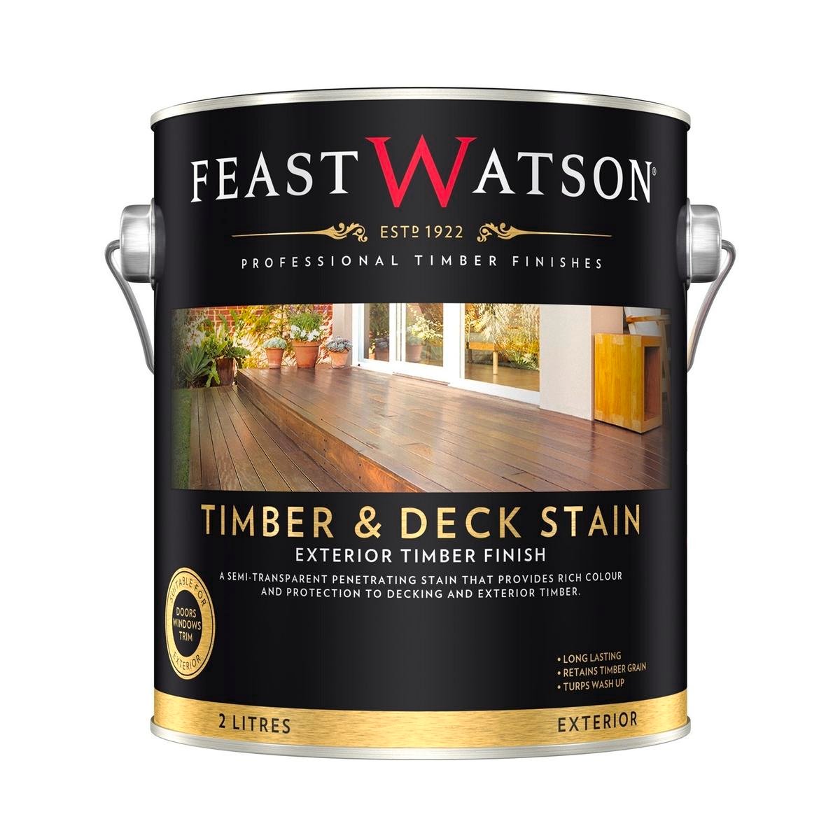 Feast Watson 2L European Oak Decking Stain - Semi-Transparent, Solvent Based, 8m2/L
