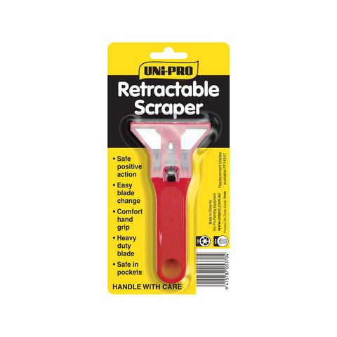 Uni-Pro Retractable Paint Scraper, Plastic, Single Blade, Red