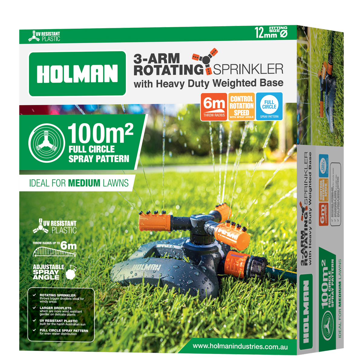 Holman 3 Arm Sprinkler 200mm x 190mm - Heavy Duty Weighted Base - SuperSaverAU - view 5