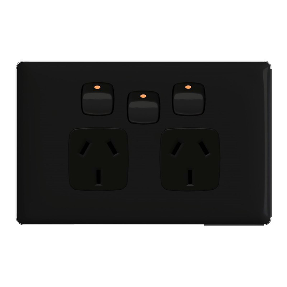 HPM LINEA Horizontal Double Powerpoint with Extra Switch, Black 10A 240V