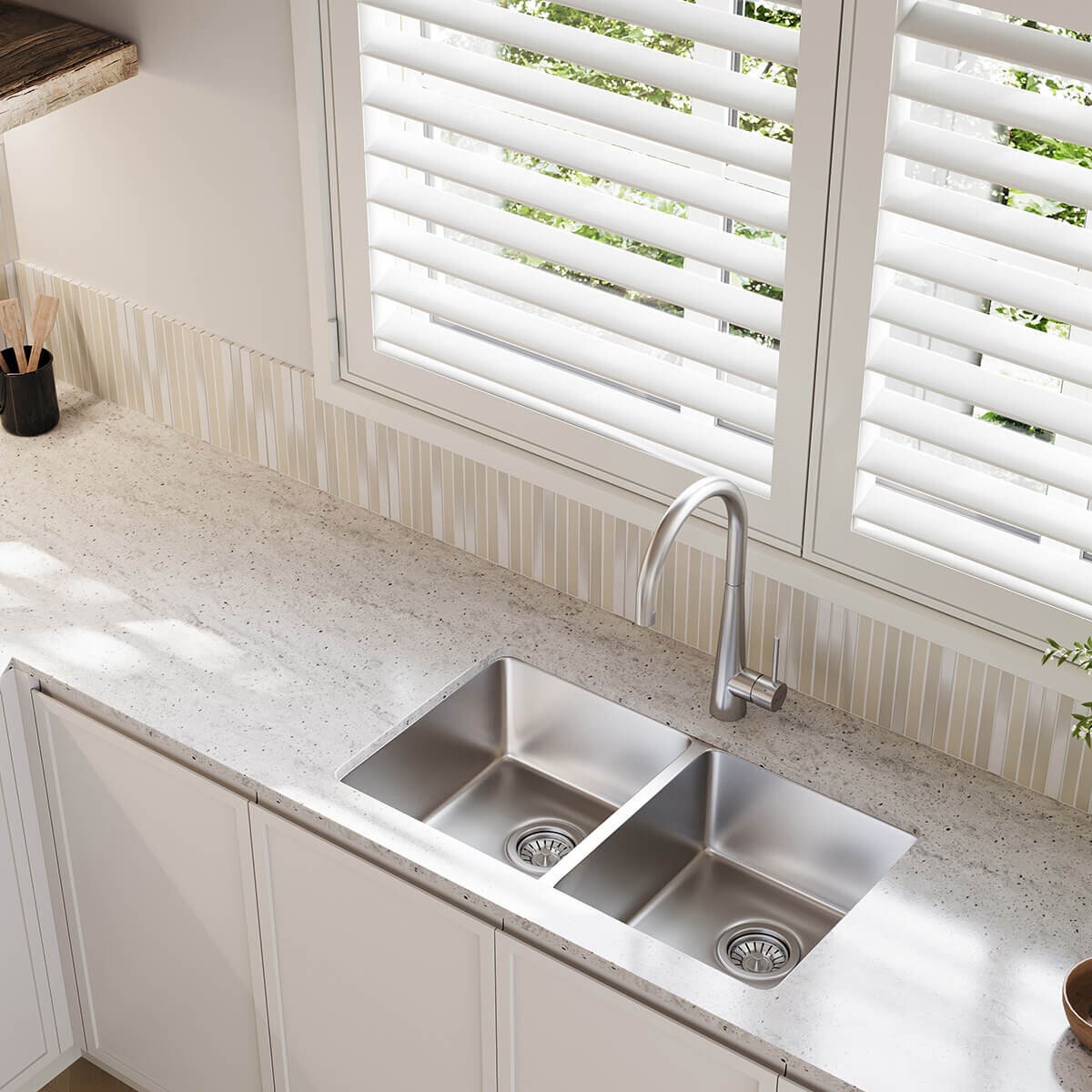 Oliveri Essente gooseneck mixer tap - 316 Stainless Steel, WELS 5 Star, lead-free, 6L per minute - SS31620