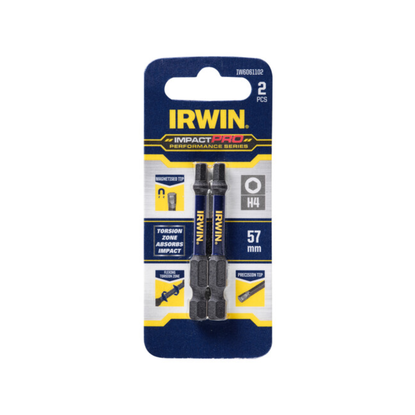 Irwin 57mm Impact Pro Performance Hex 4 Screwdriver Bits 2 Pack
