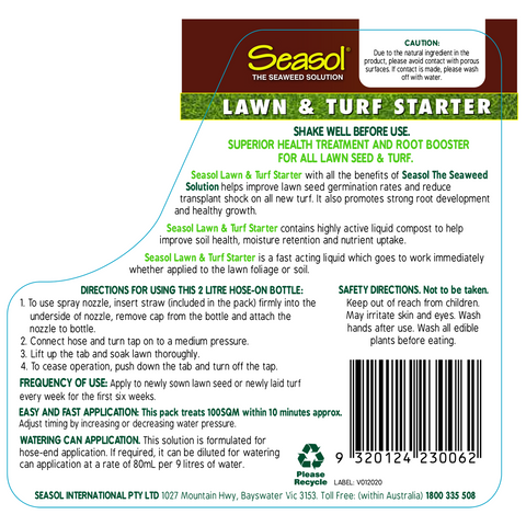 Seasol 2 x 2L Hose On Lawn and Turf Starter Liquid Twin Pack 4L