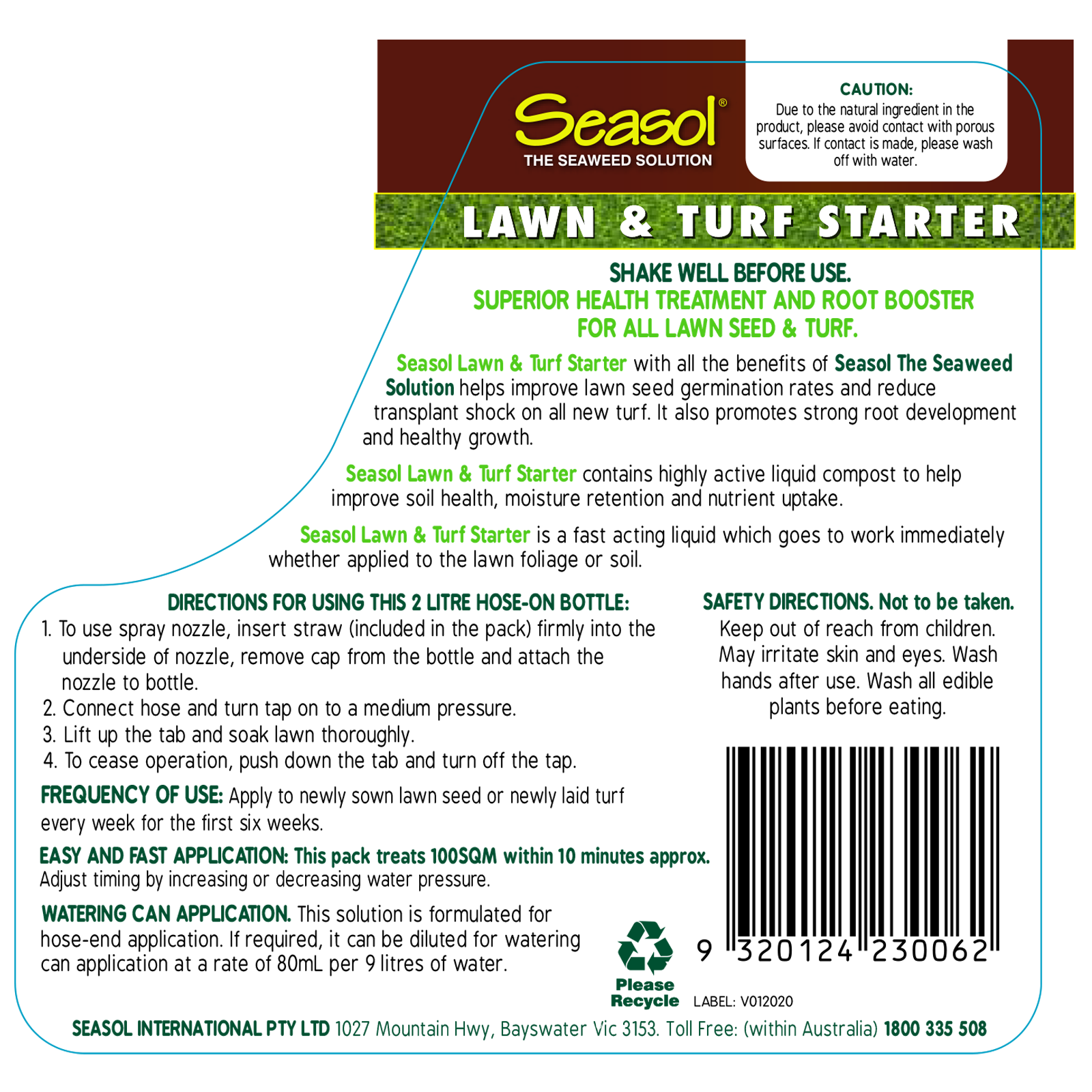 Seasol 2 x 2L Hose On Lawn and Turf Starter Liquid Twin Pack 4L