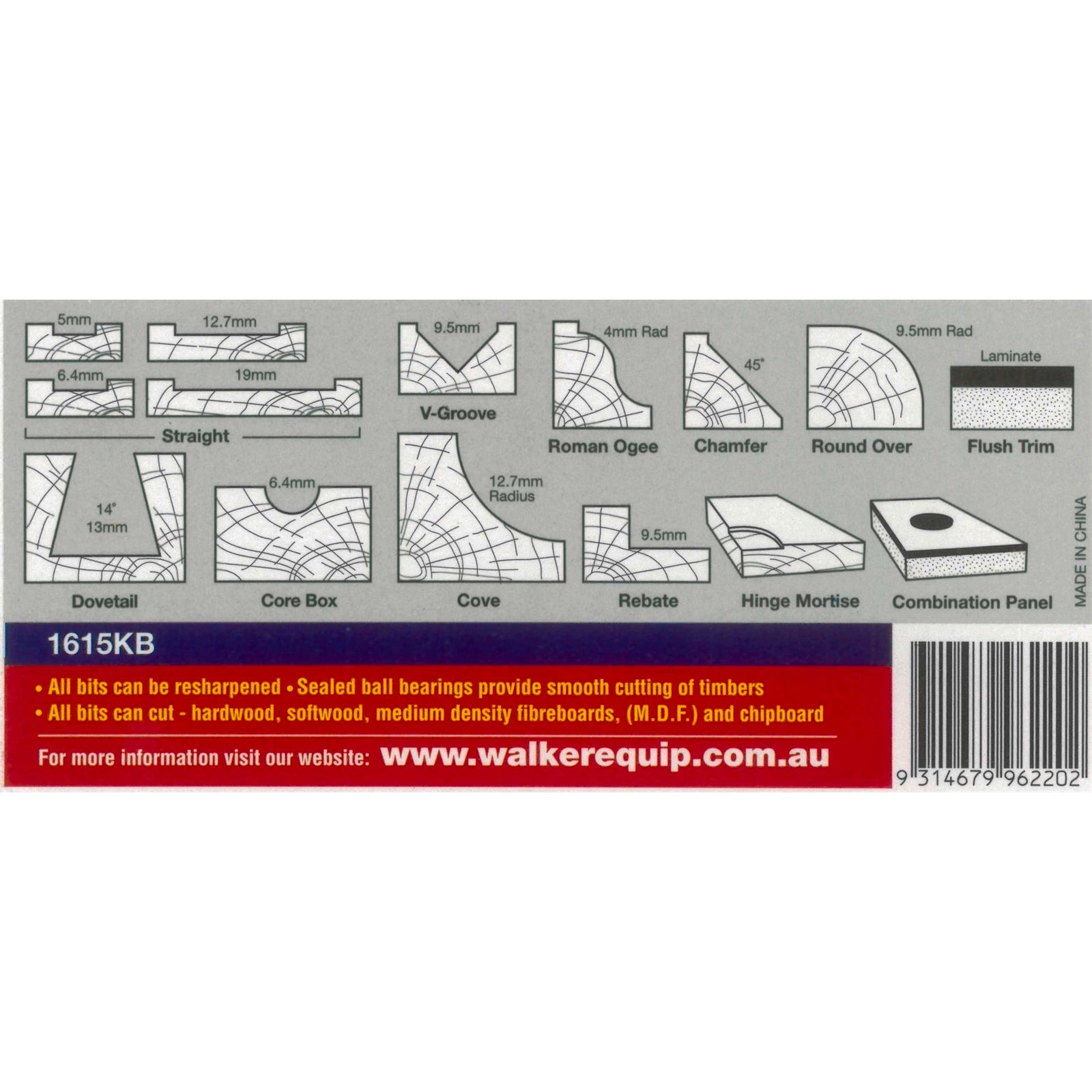 Ultra 15 Piece Router Bit Set, 6.4mm Tungsten Carbide Tipped