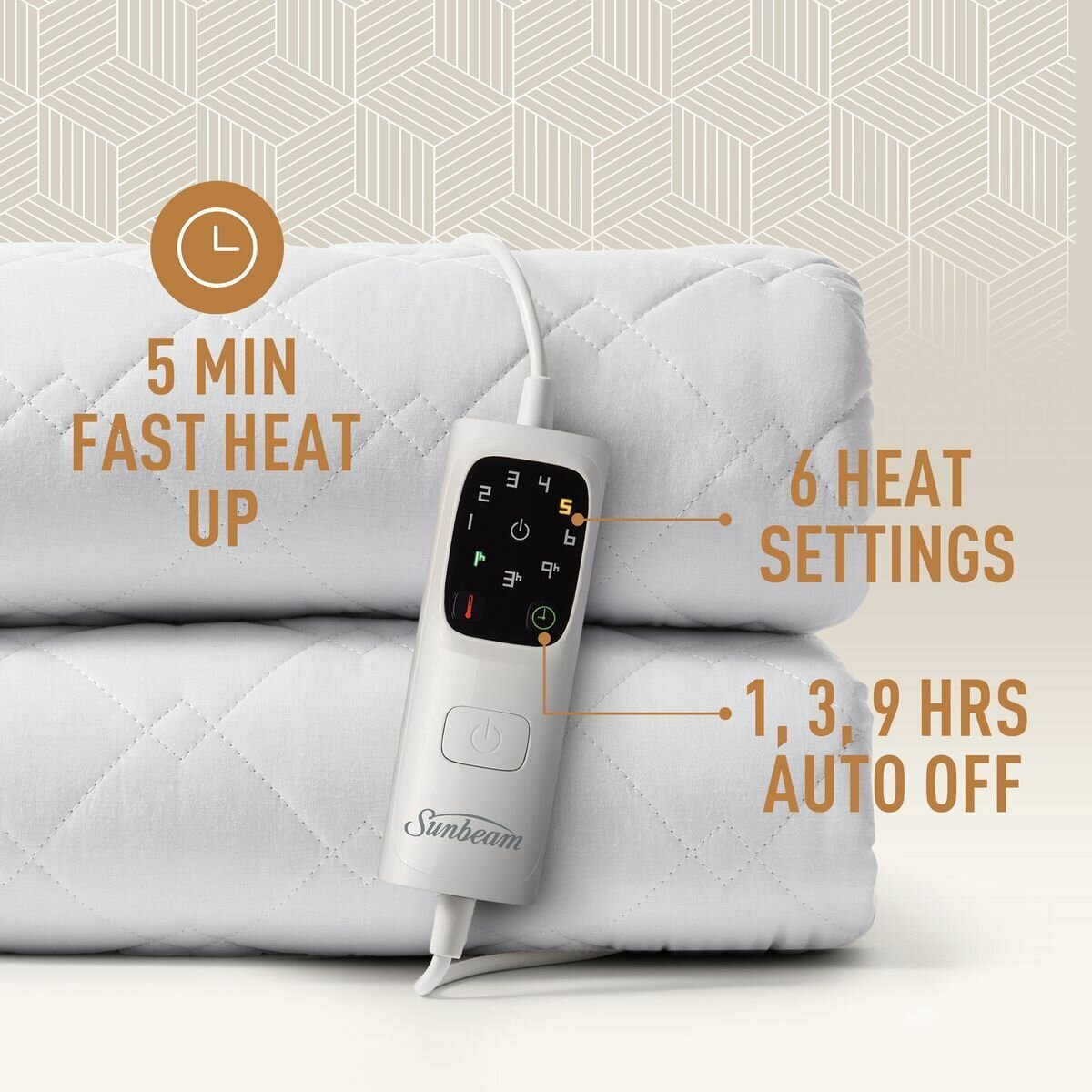 Sunbeam Sleep Perfect Quilted Single Electric Blanket - Antibacterial Treatment, Six Heat Settings - BLQ6421