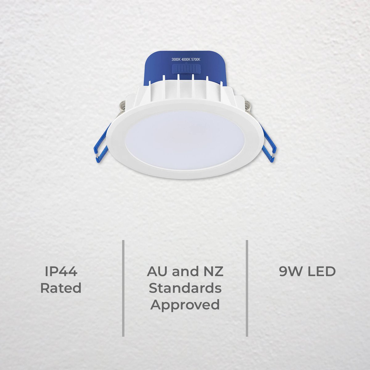 Deta 9W Tri Colour Dimmable LED Downlight - IP44 - 110mm - White & Blue - SuperSaverAU - view 3