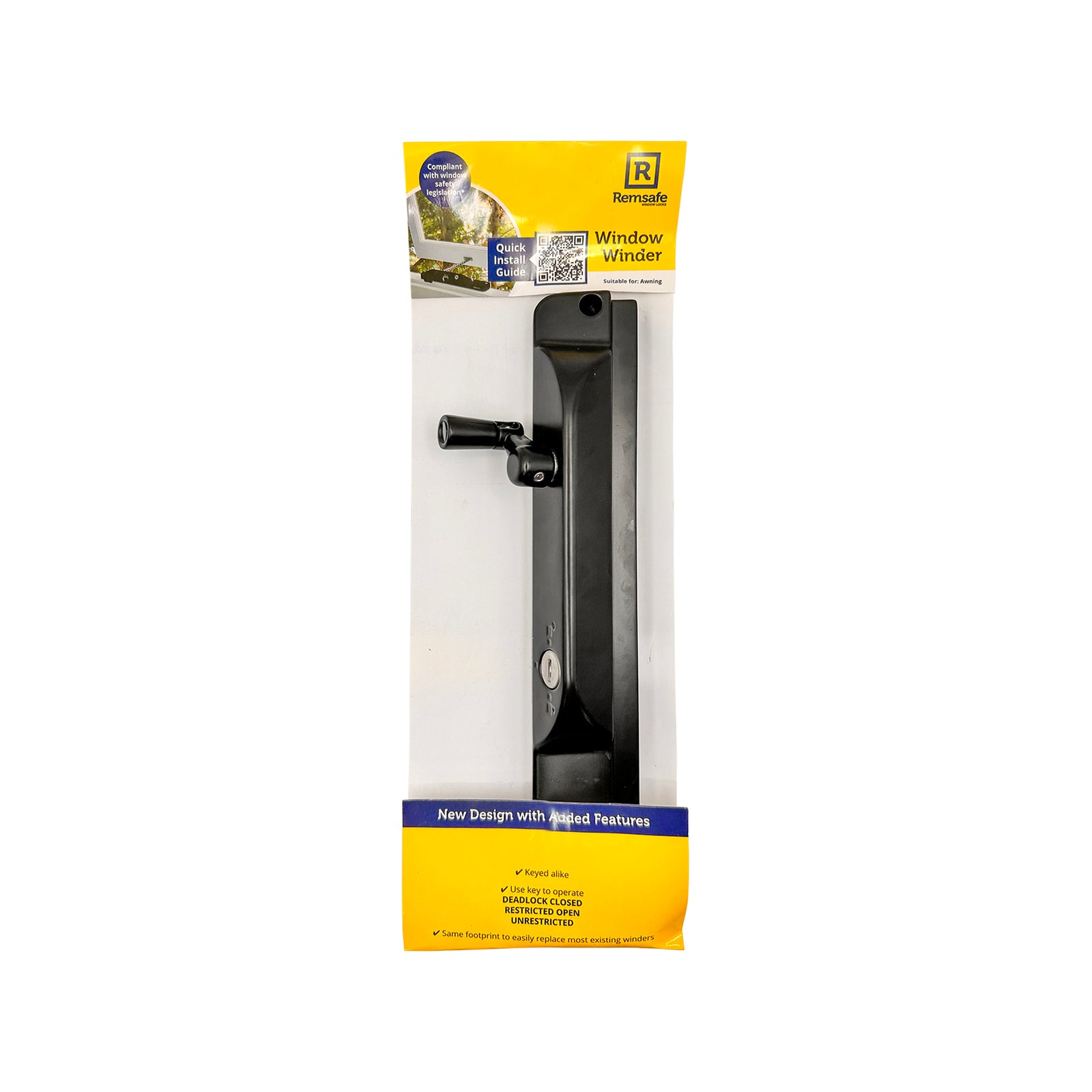 Remsafe Lockable Window Winder Black Powdercoat Stainless Steel with Key