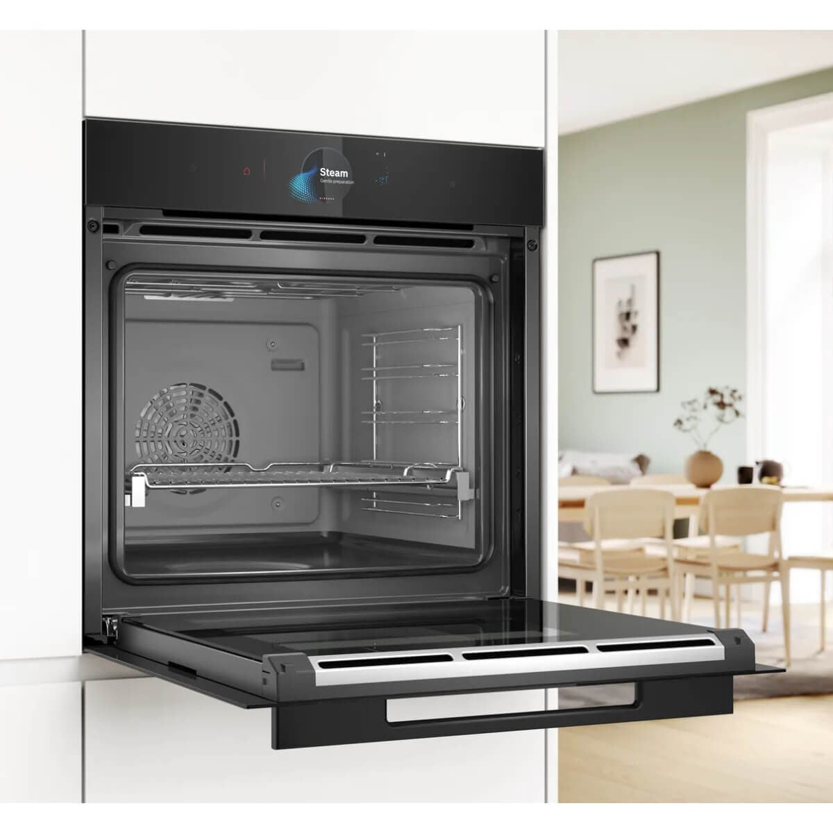 Bosch Series 8 60cm Built-In Steam Oven - 71L, 24 Functions, Sous Vide, Meat Probe, Black - HSG958DB1A