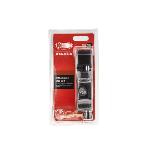 Lockwood 680 Patio Bolt, Black Zinc Alloy, Indoor Outdoor, 680-NBLKDP