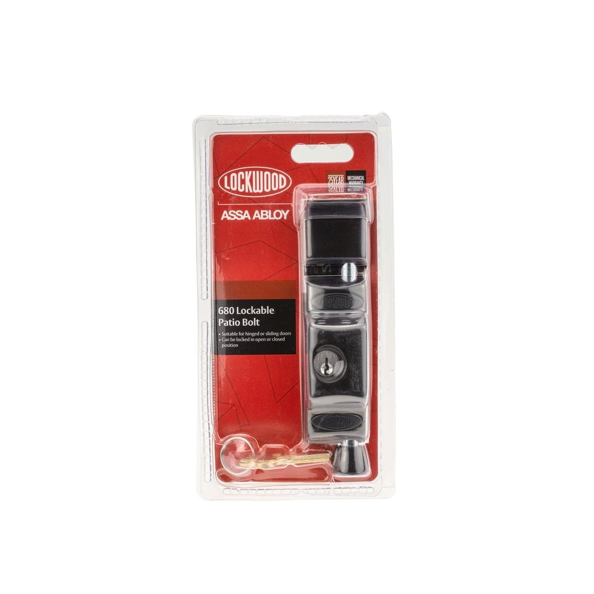 Lockwood 680 Patio Bolt, Black Zinc Alloy, Indoor Outdoor, 680-NBLKDP