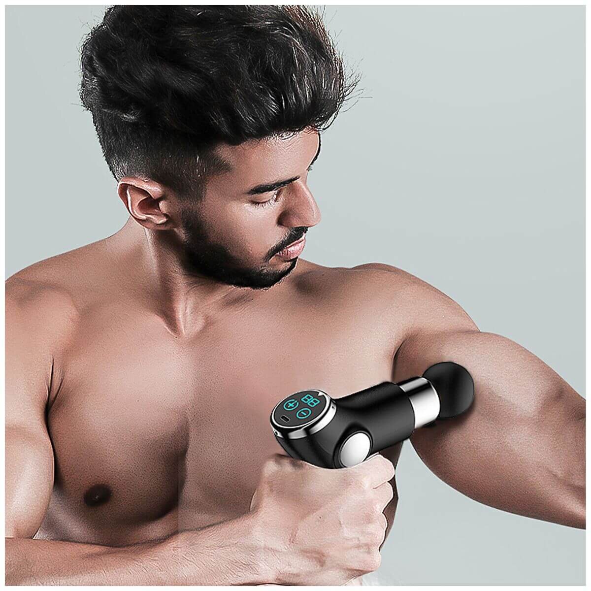 Fitsmart Mini Massage Therapy Device - LCD Display, 6 Speed Settings, 4 Attachments, Black - 10002660