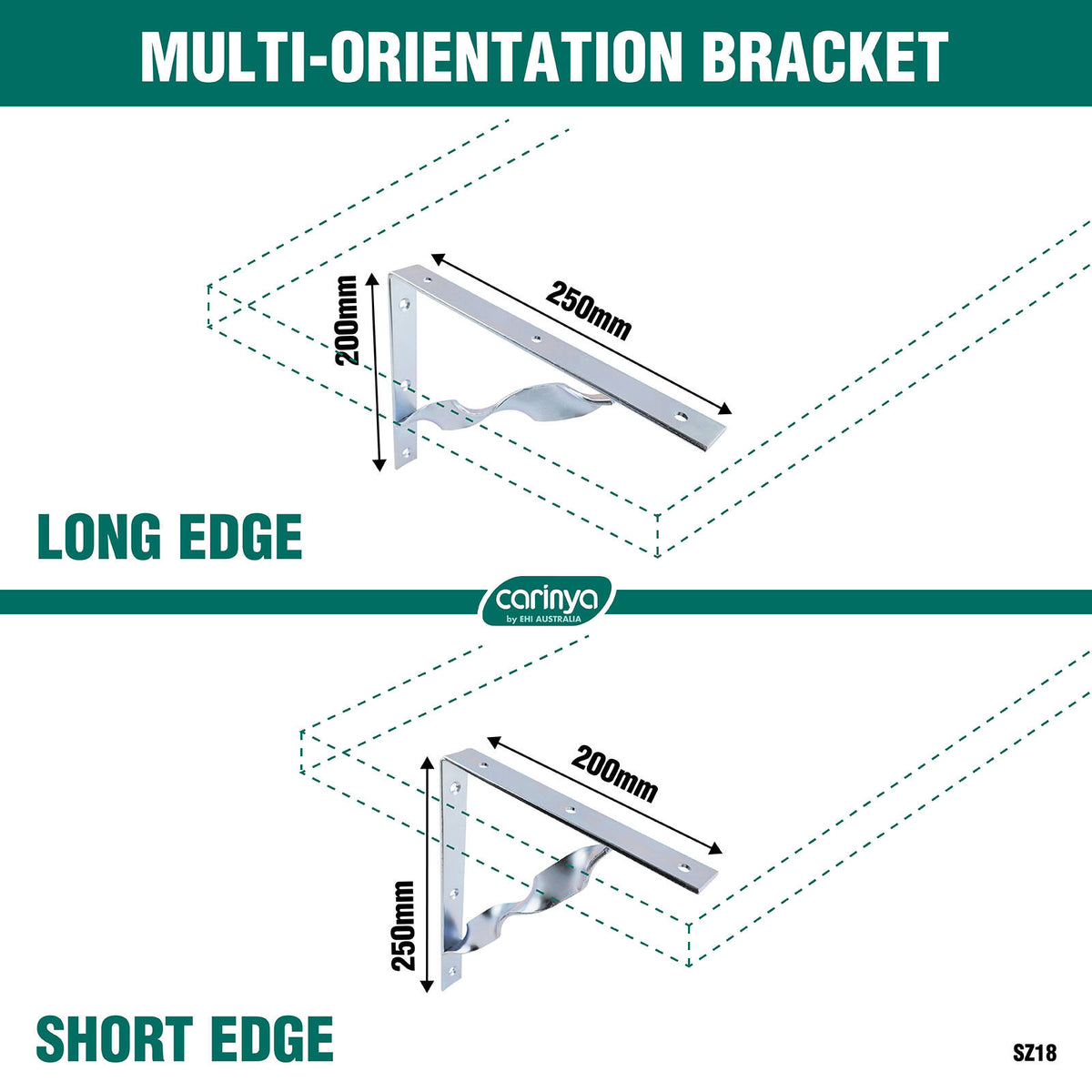 Carinya 250 x 200mm Zinc Plated Steel Heavy Duty Twisted Stay Bracket, 300kg