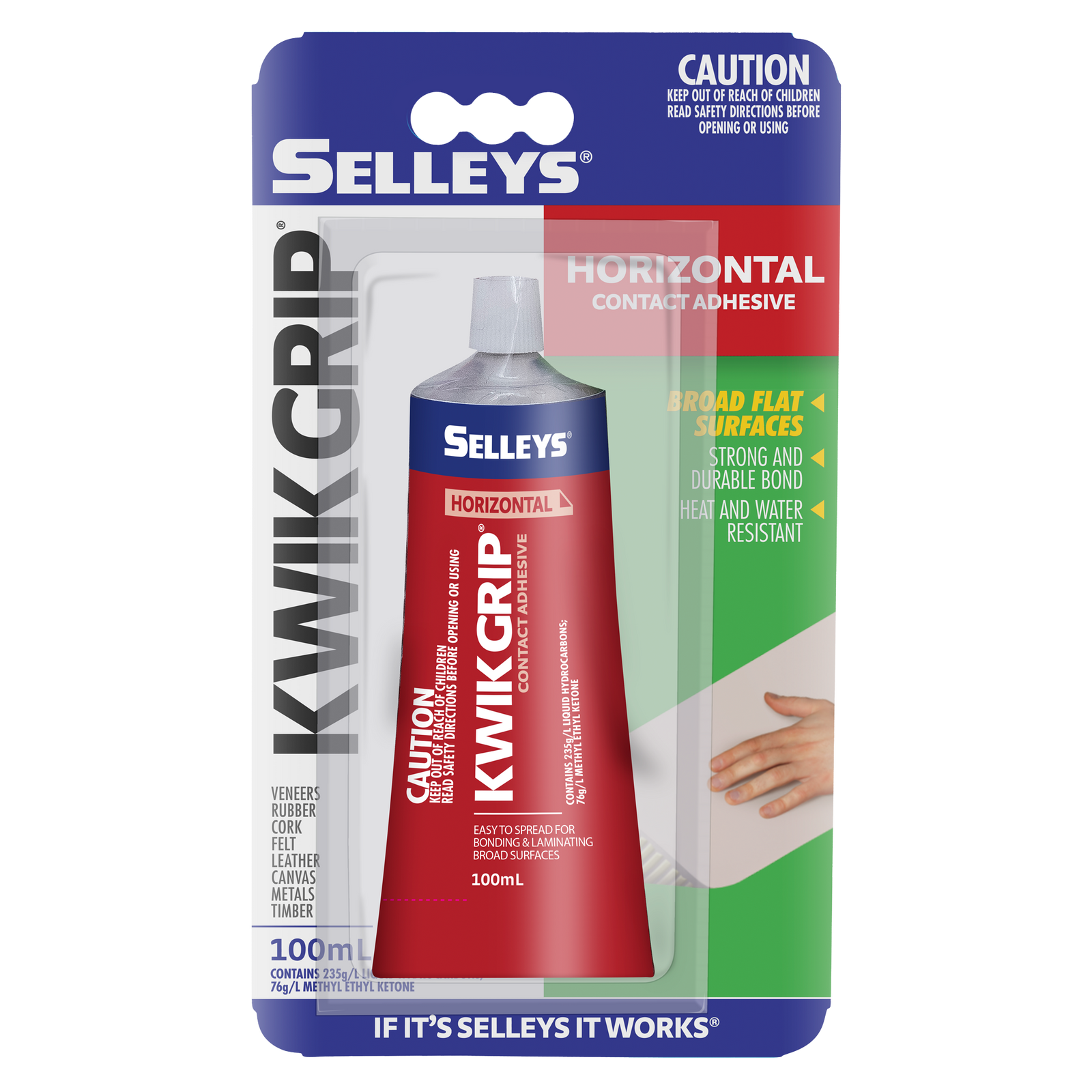 Selleys 100ml Kwik Grip Horizontal Contact Adhesive - Solvent-Based, Instant Bond