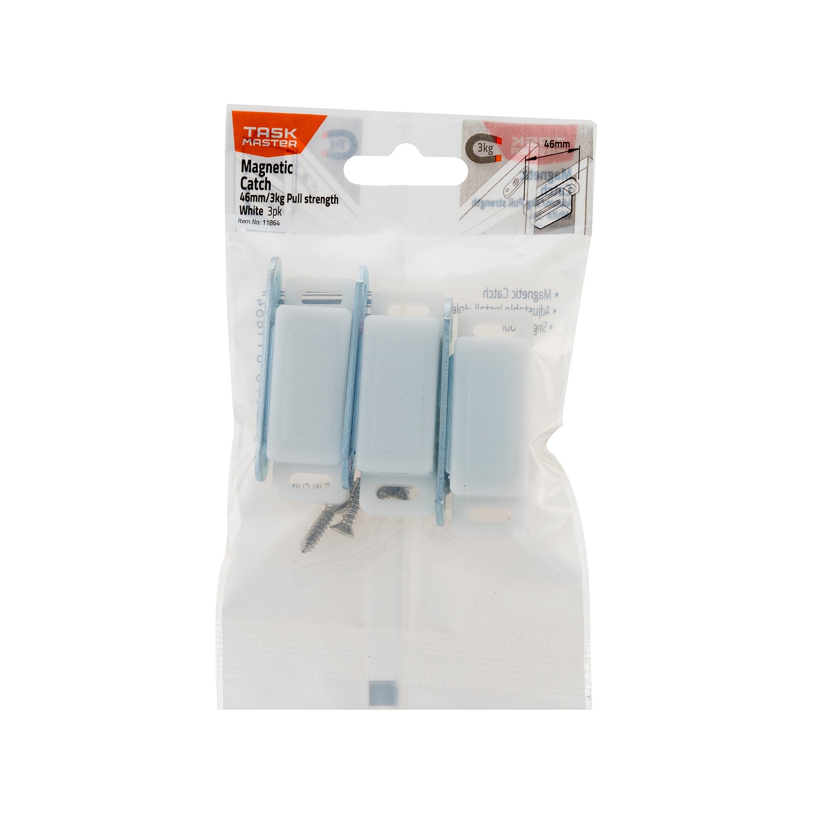 Taskmaster 46mm White Magnetic Door Catch Plastic 3 Pack