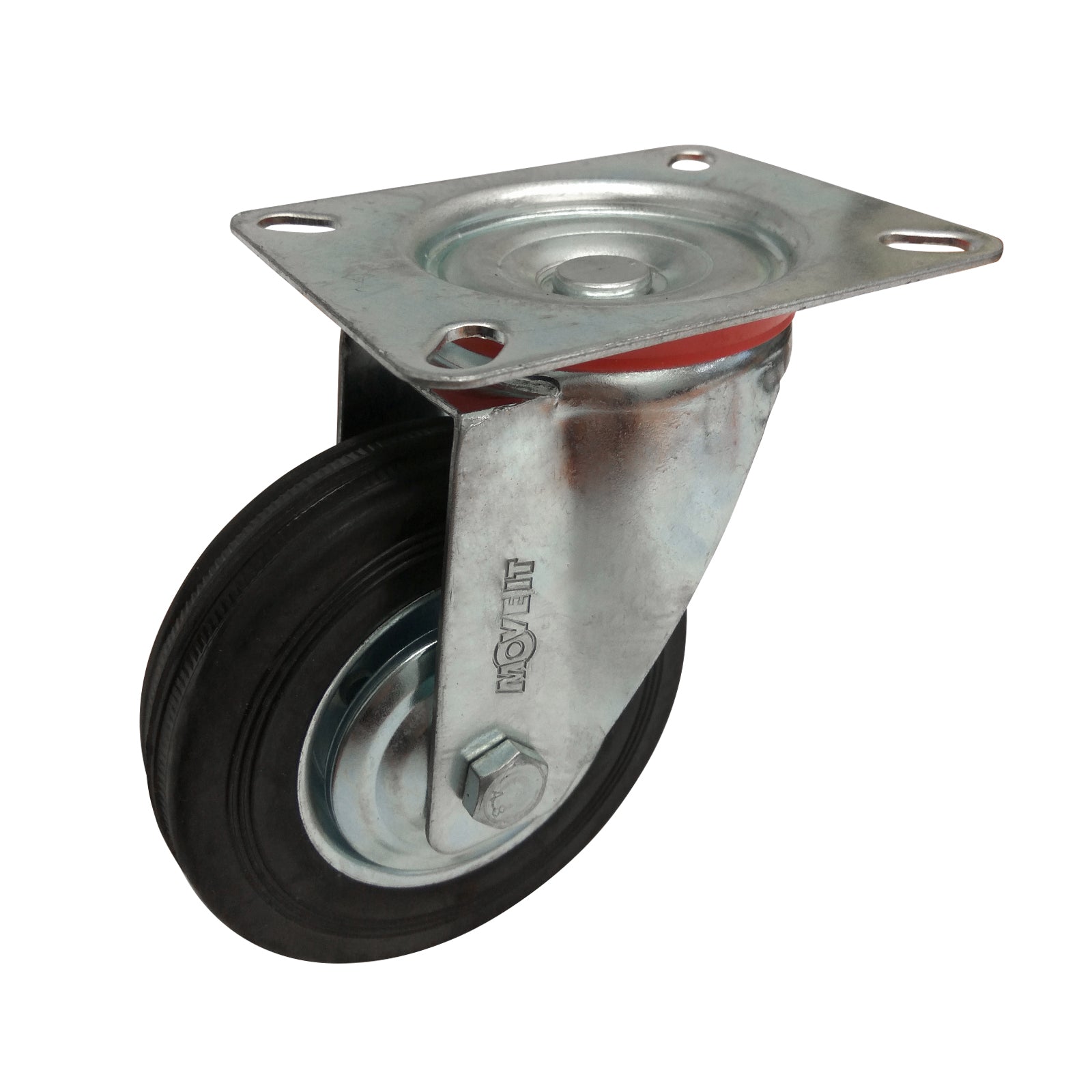 Move It 100mm Black Rubber Swivel Plate Castor, Indoor, 70kg