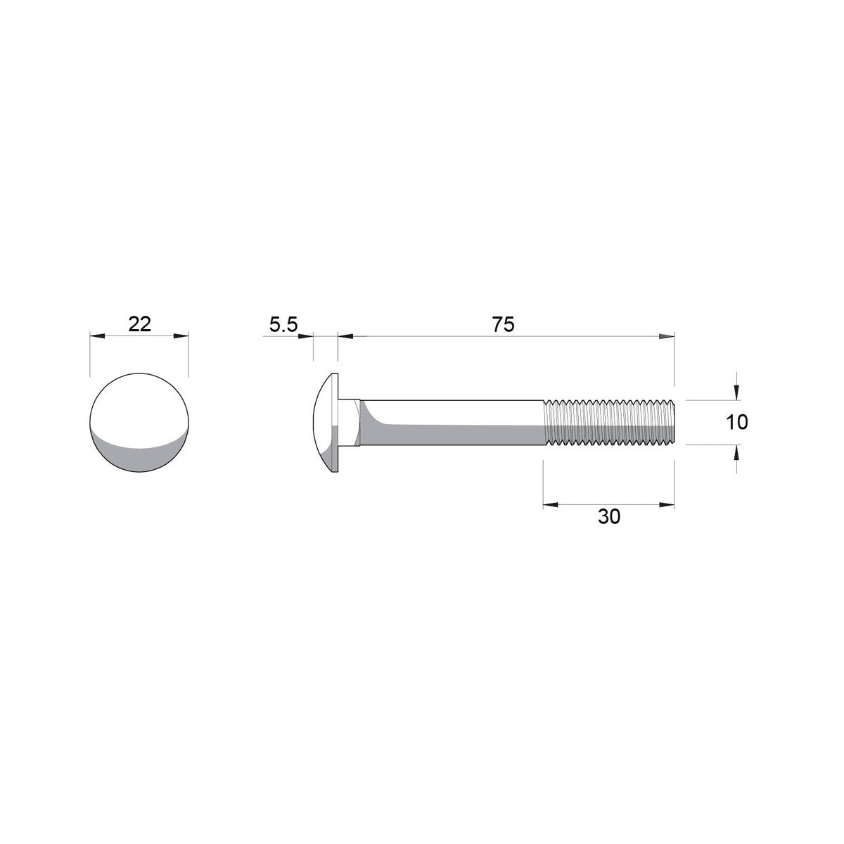 ZENITH M10 x 75mm Hot Dipped Galvanised Black Cup Head Bolt And Nut