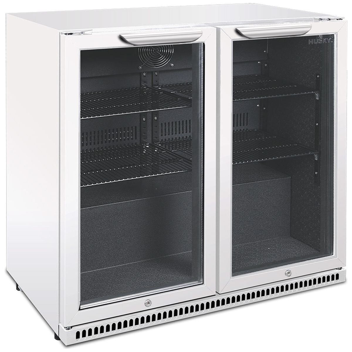 Husky 203L Double Door Home Bar Drinks Chiller - White, Low-E Glass, Manual Dial Control - C2HHMBWHAU