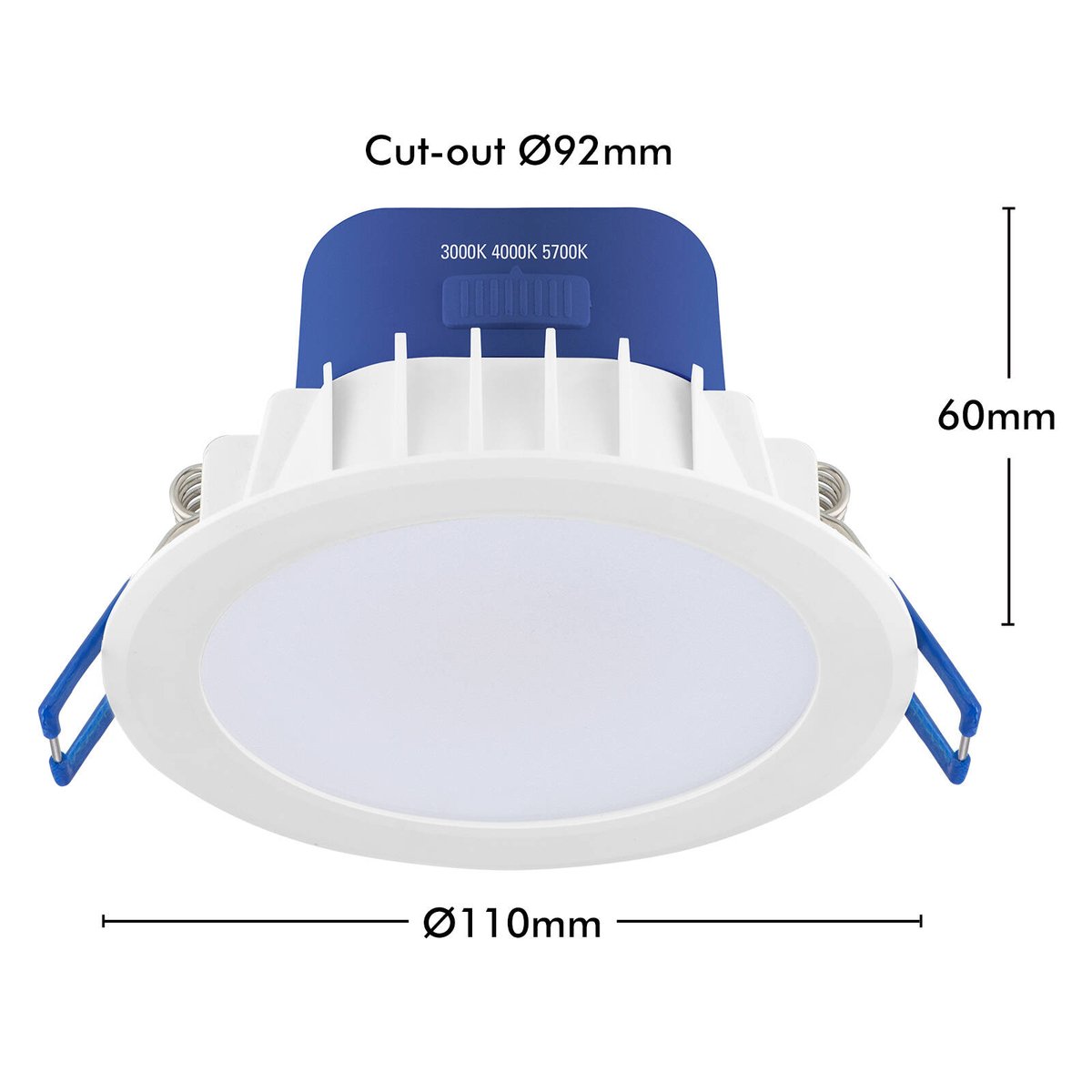 DETA 9W IP44 Tri-Colour Dimmable LED Downlight 240V Hardwired White Blue DET612