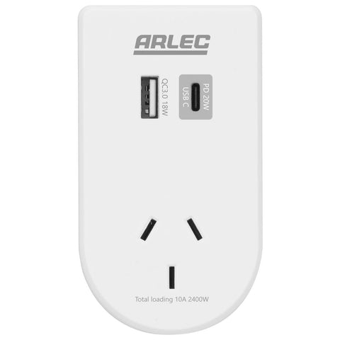Arlec Power Adaptor with Integrated Phone Mount and PD20W USB Matt White DA35PD20