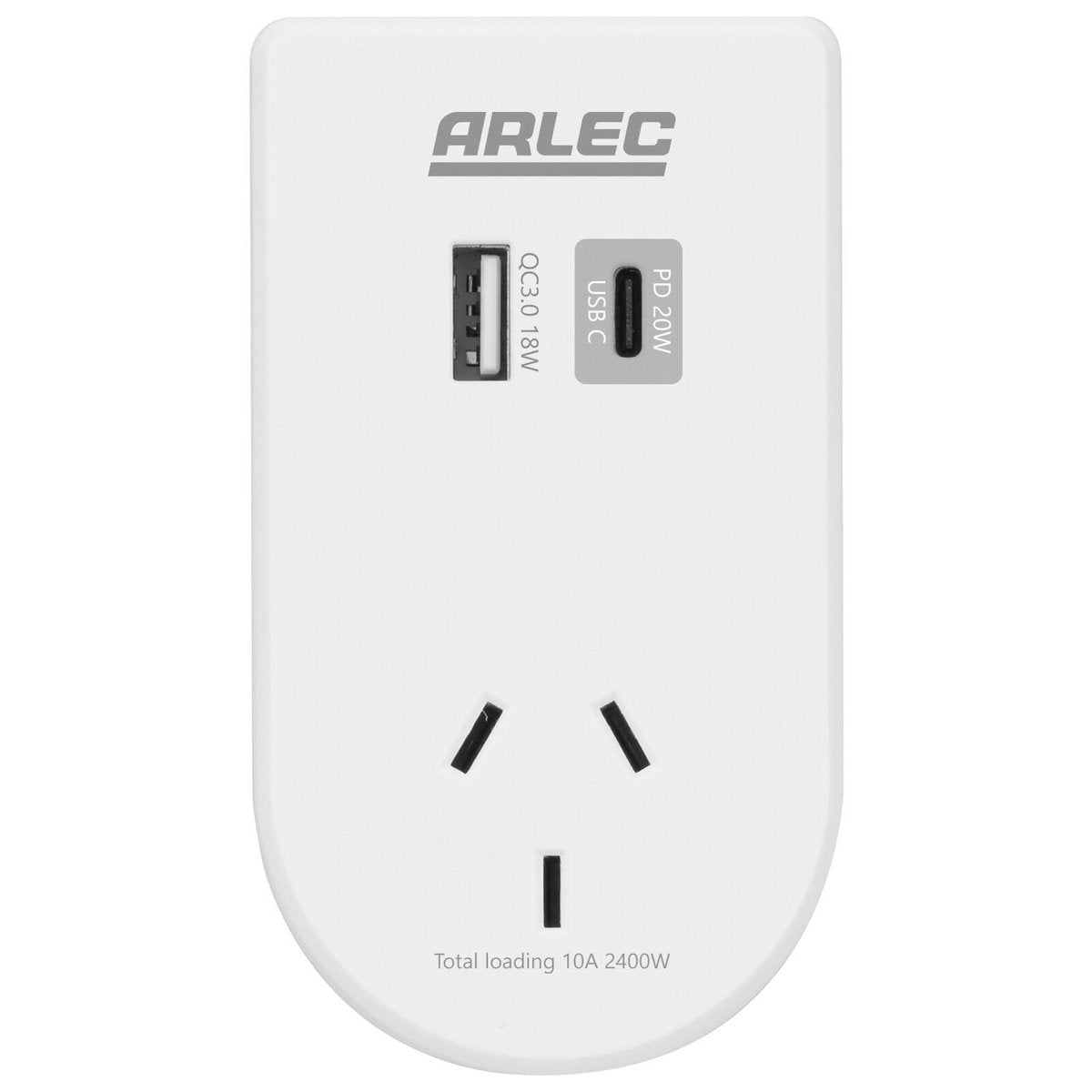 Arlec Power Adaptor with Integrated Phone Mount and PD20W USB Matt White DA35PD20
