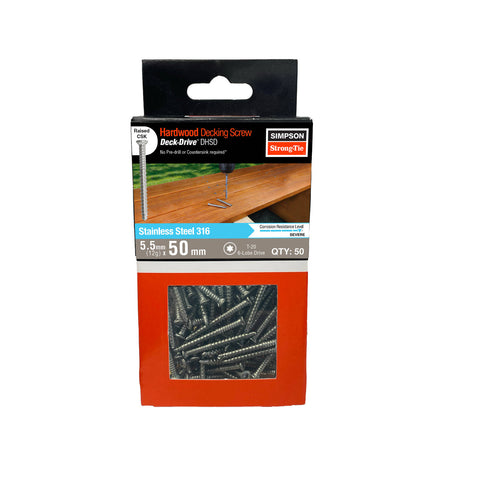 Simpson Strong-Tie 12G x 50mm 316 Stainless Decking Screw 50 Pack